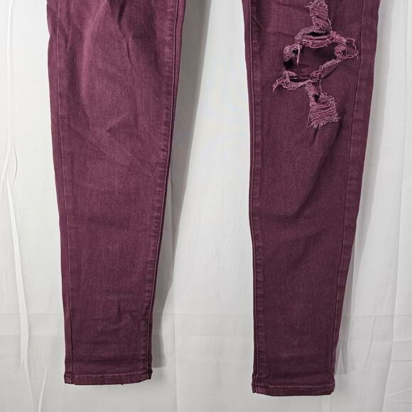 American Eagle Outfitters Womens Maroon Jeggings Skinny Stretch Sz 4 Distressed - Picture 4 of 12